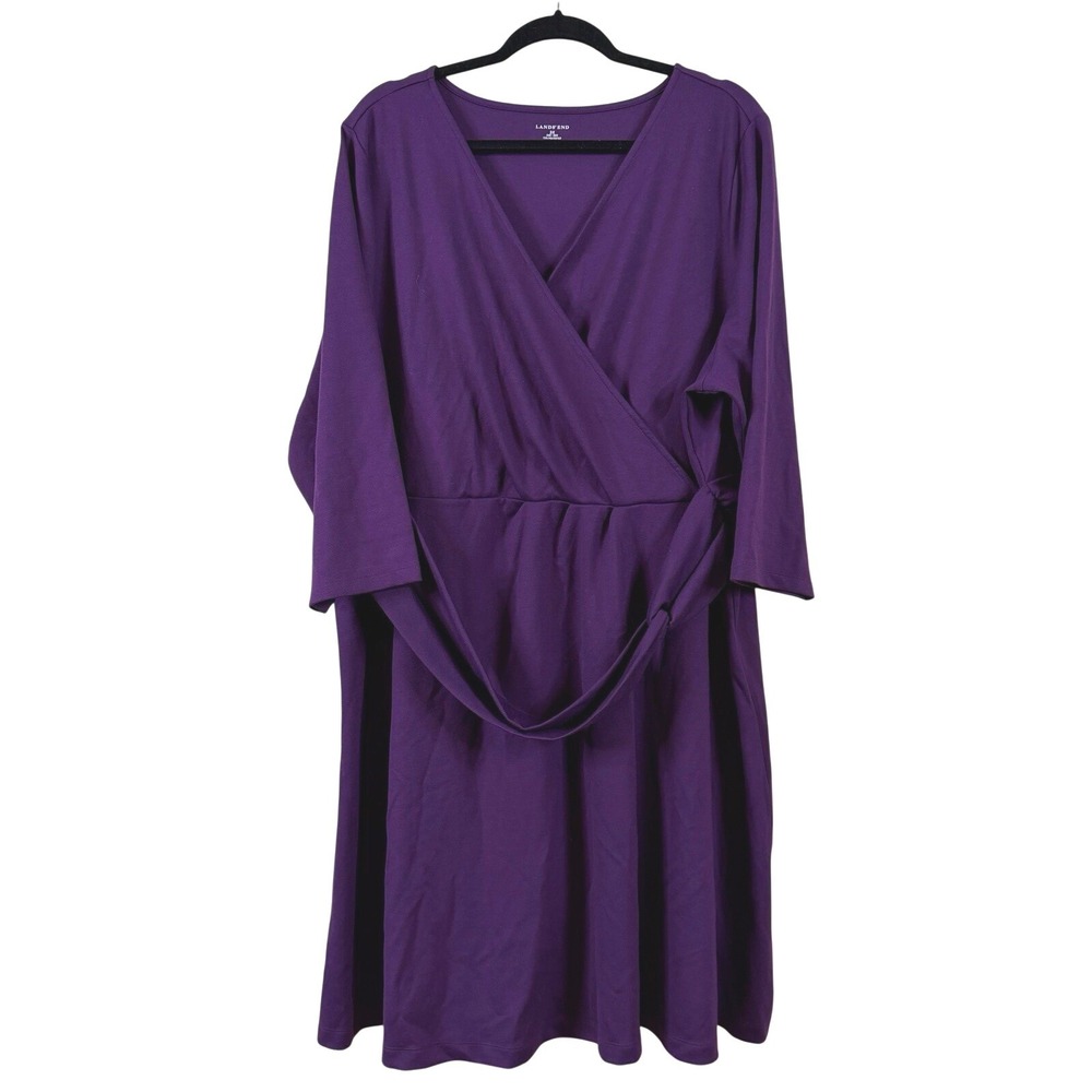 Lands End Faux Wrap Dress Size 3X Purple 3/4 Sleeve Office Career Wedding Guest - Picture 2 of 5